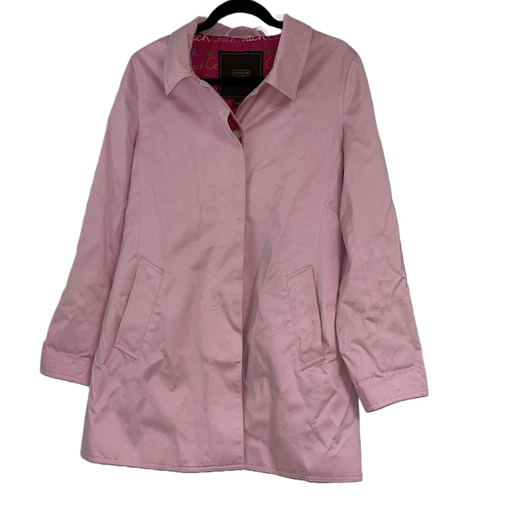 Coach Trench Coat Women’s Pink Magenta Novelty Print Collared Button Size L - Picture 3 of 11